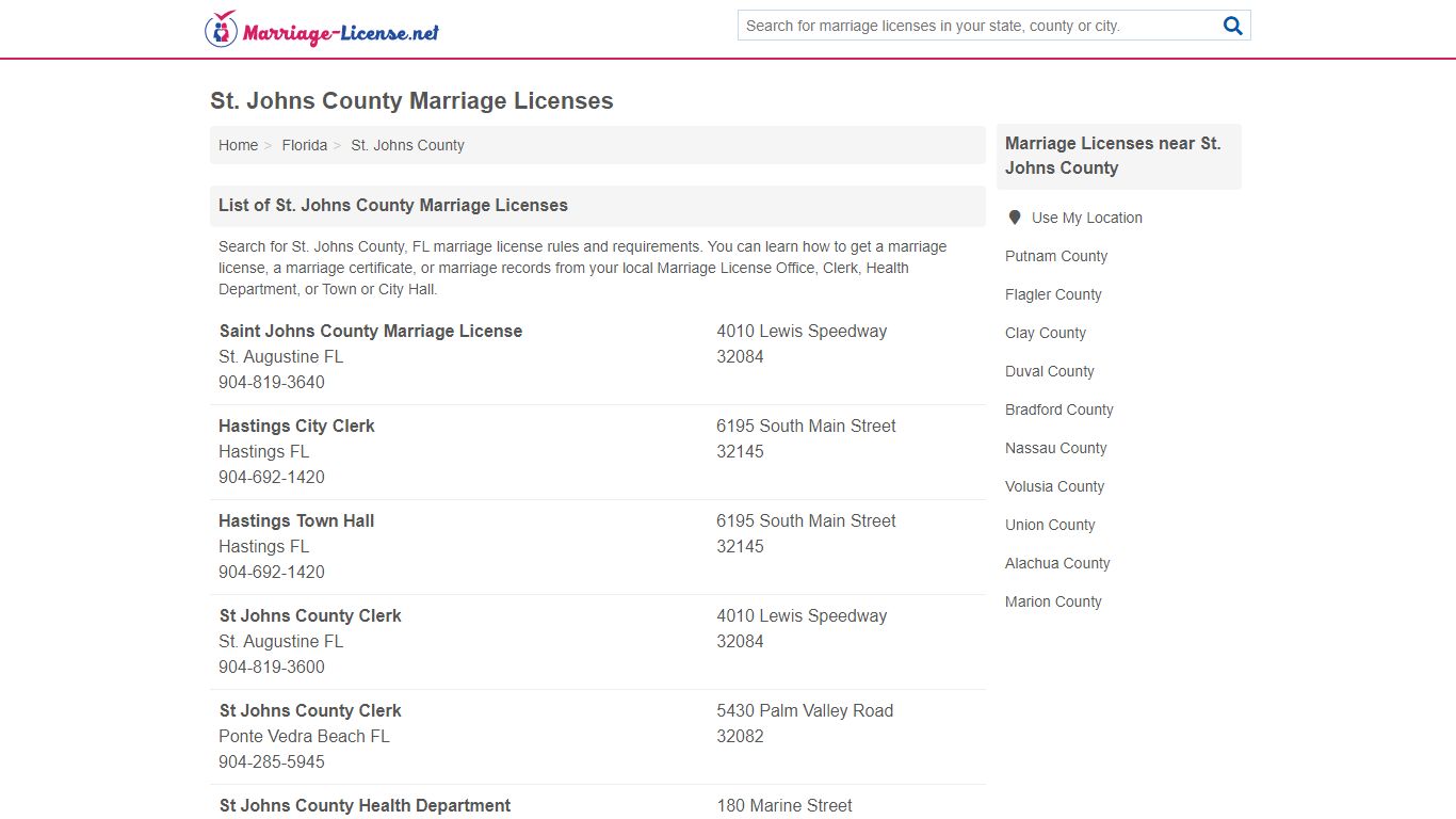St. Johns County Marriage Licenses